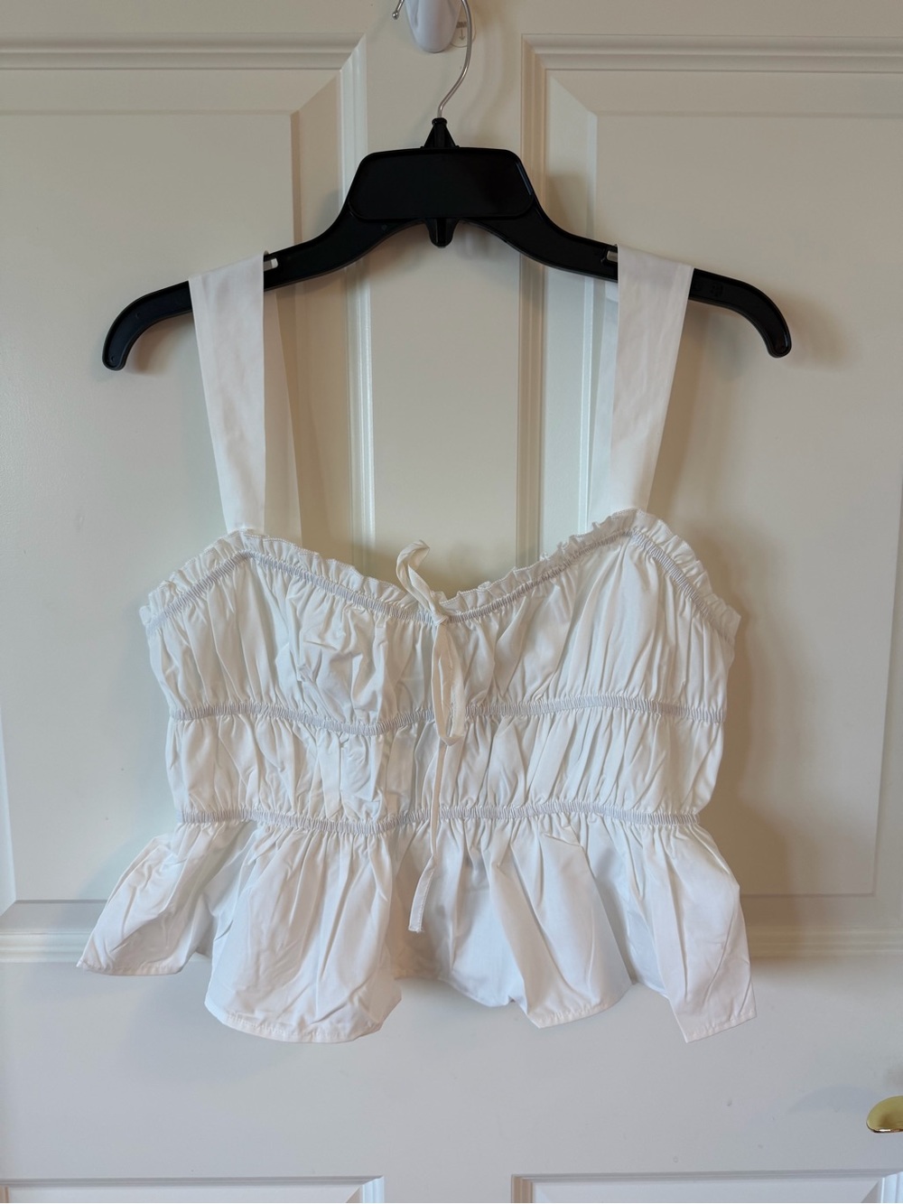 Needii White Ruched Peplum Crop Tank Top - Women's